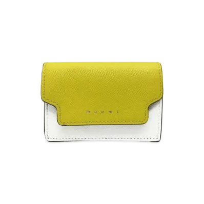 Marni Tone On Tone Yellow And White Tri-Fold Saffiano Leather Wallet "Light Topaz/Lily White/Acid"