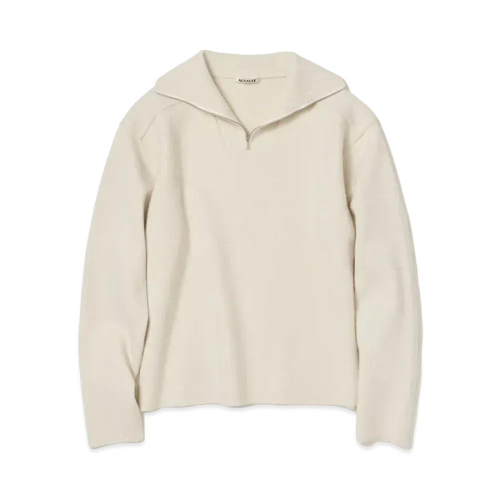 AURALEE Heavy Milano Rib Knit Zip Turtle "White"