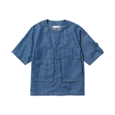 Sasquatchfabrix Full Flap Noneck H/S Denim Shirt "Indigo Blue"