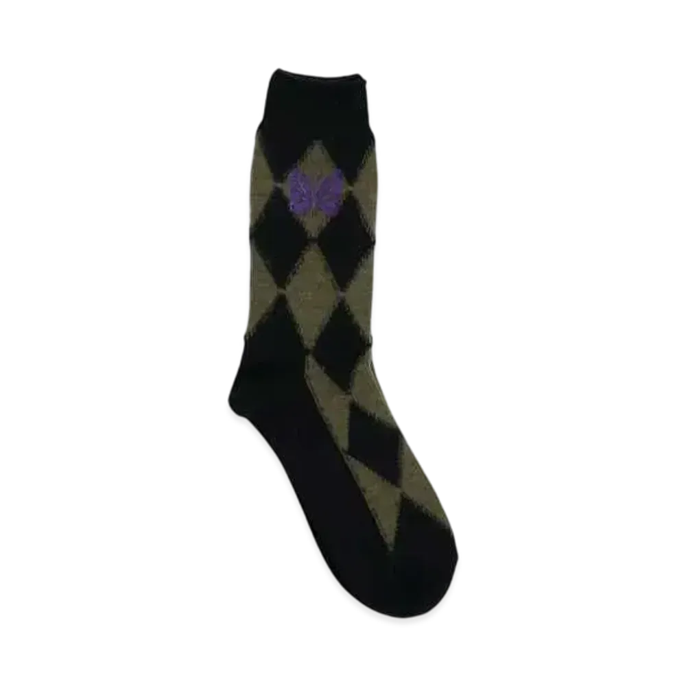 NEEDLES Merino Wool Argyle Pattern Socks "Olive" PU067