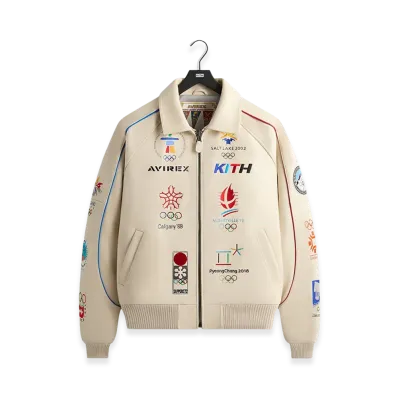 Kith x AVIREX x Olympics Heritage Leather Bomber Jacket "Tofu"