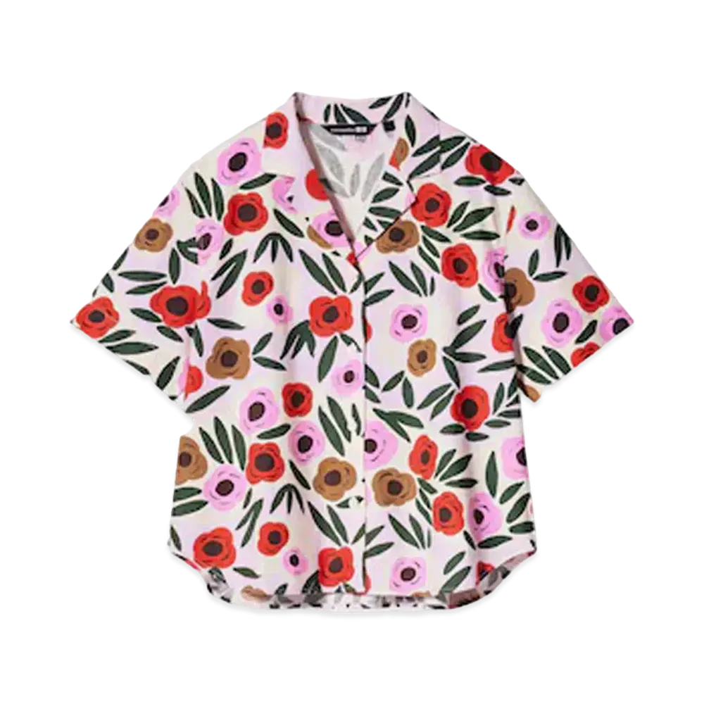 Uniqlo x Marimekko Linen Blend Open Collar Shirt "Pink"