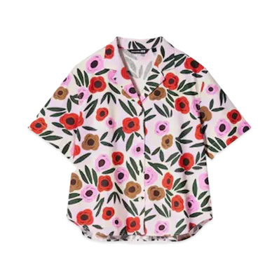 Uniqlo x Marimekko Linen Blend Open Collar Shirt "Pink"