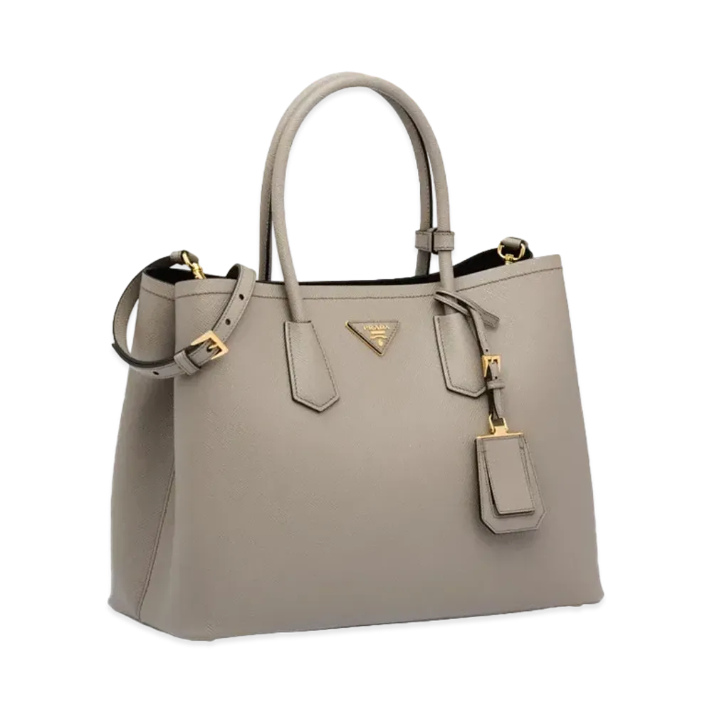 PRADA Medium Saffiano Leather Double Bag "Light Gray/Black"