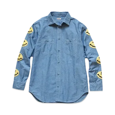 KAPITAL SHANBURI WORKSHIRT (HAPPY EMBROIDERY) "Sax"