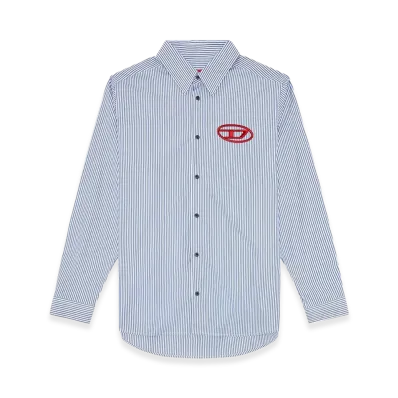 Diesel Logo Embroidered Striped Long Sleeve Shirt "Saxe"
