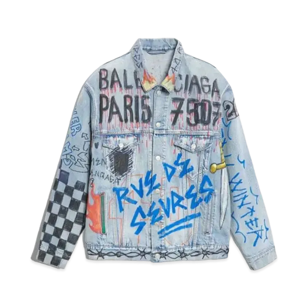 BALENCIAGA Graffiti Denim Jacket 2018 "Light Indigo"