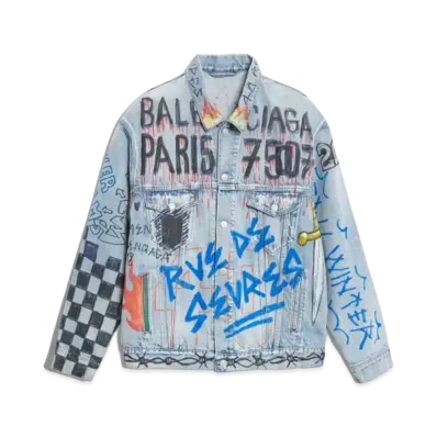 BALENCIAGA Graffiti Denim Jacket 2018 "Light Indigo"