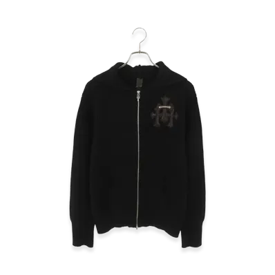 Chrome Hearts 3 Cemetery Cross Patch Zip Up Cashmere Knit Hoodie "Black"