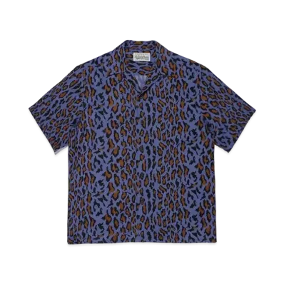 WACKO MARIA LEOPARD OPEN COLLAR SHIRT "Blue"
