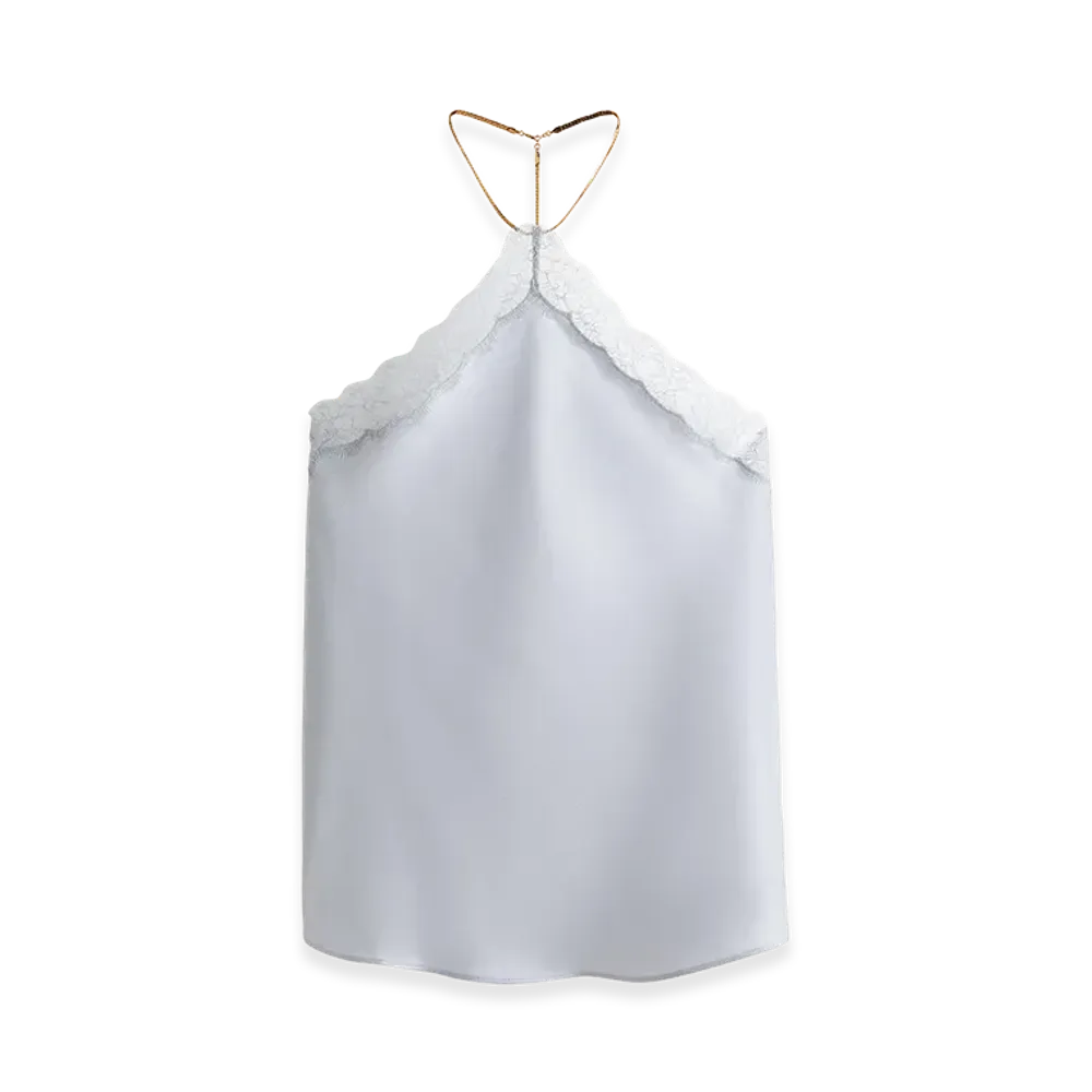 H&M x Stella McCartney Women's Lace Trim Halter Neck Top "Light Dusty Blue"