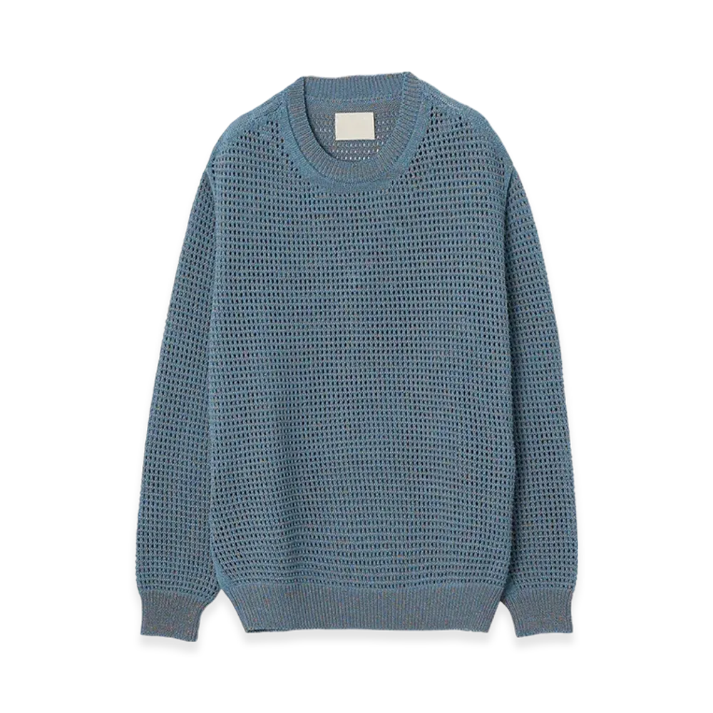 YOKE Gima Cotton Mix Slub Mesh Knit Crewneck "Blue"