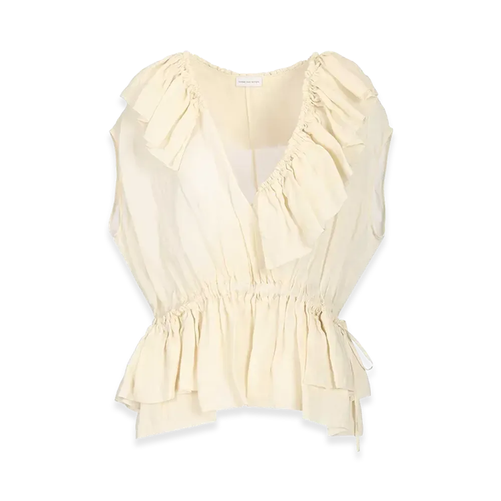 DRIES VAN NOTEN Women's Ramie Top With Ruffles "White"