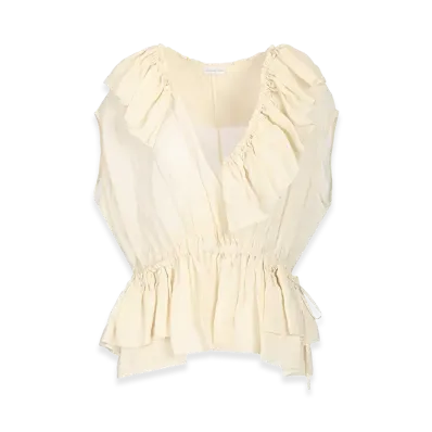 DRIES VAN NOTEN Women's Ramie Top With Ruffles "White"