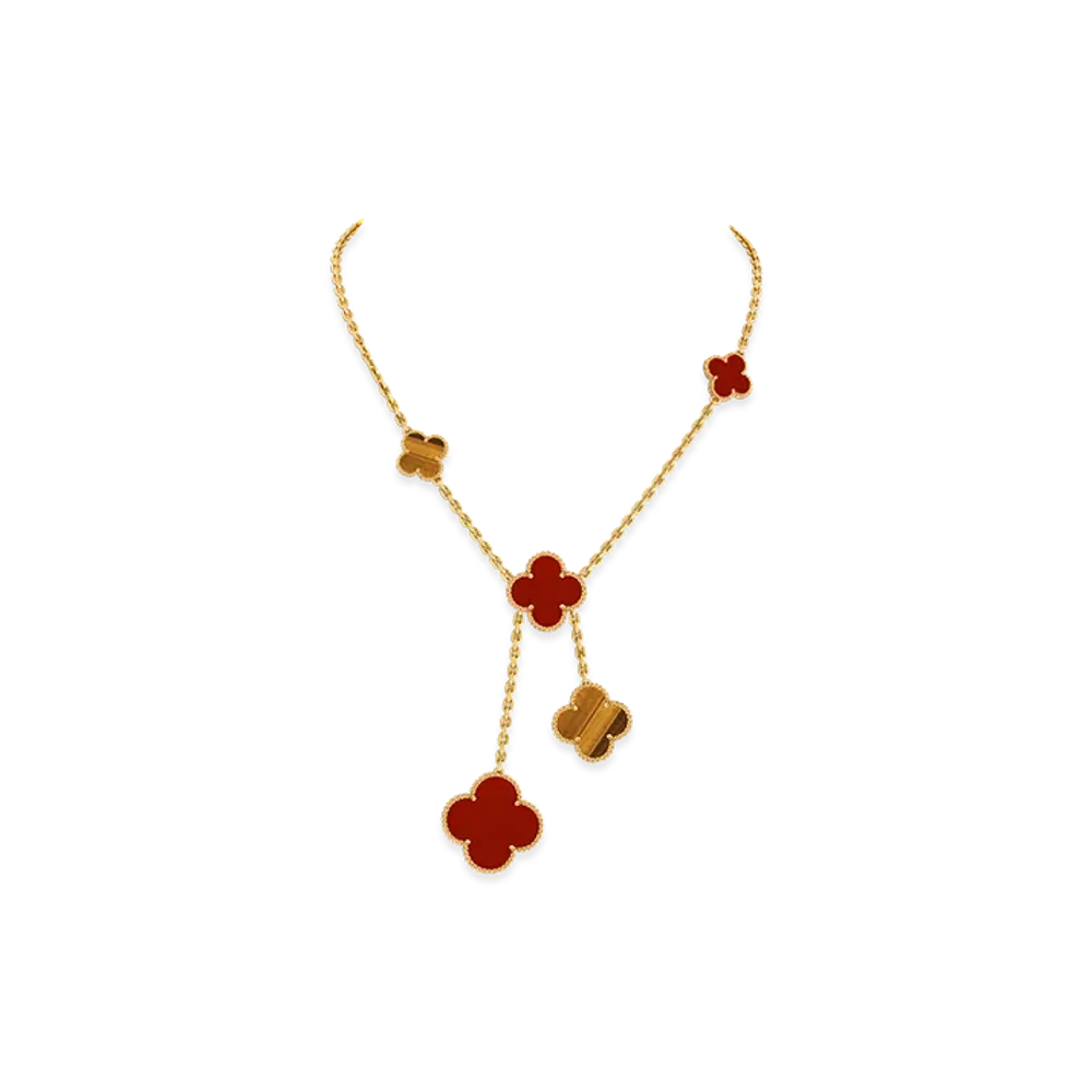 Van Cleef & Arpels Magic Alhambra necklace 6 motifs "18K Yellow gold/Carnelian/Tiger's eye"