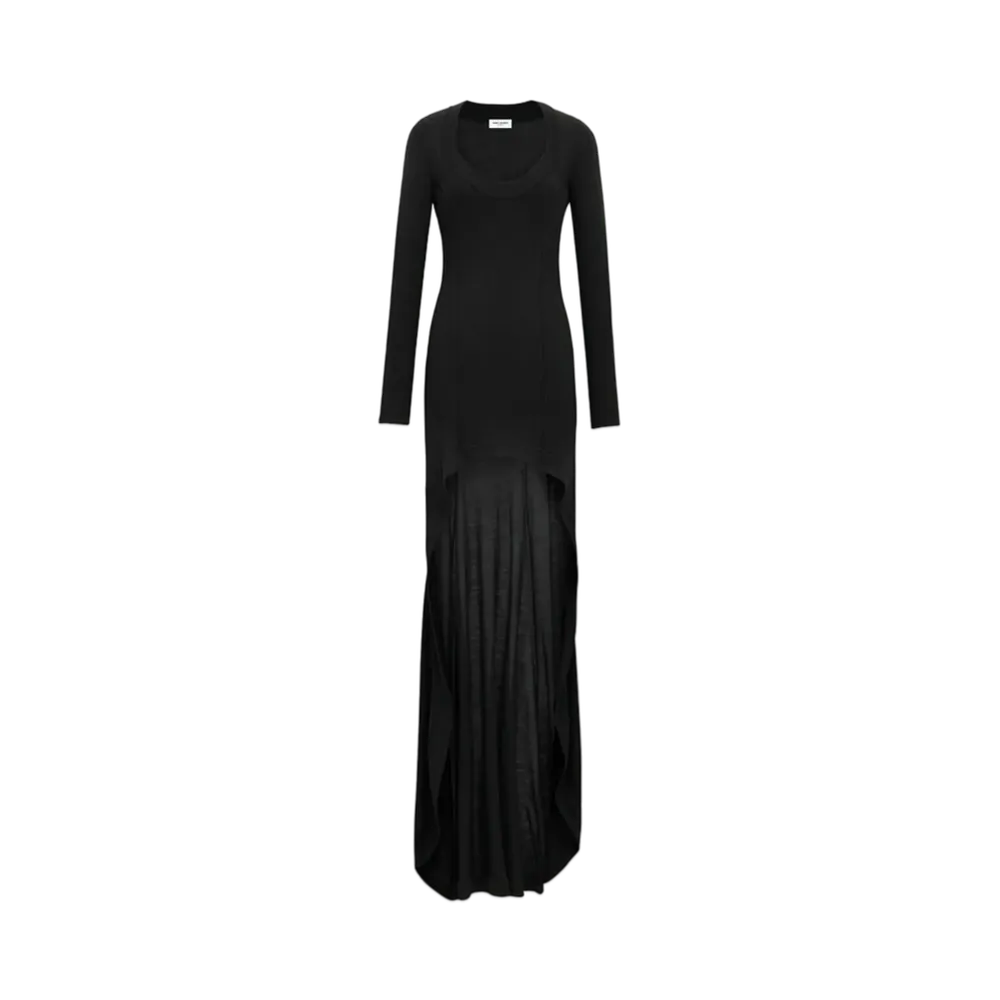 Saint Laurent Women's Long Dress in Wool "Black"