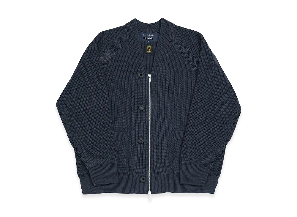 COMME des GARCONS HOMME x BATONER Wool Worsted Half-Cardigan "Navy"