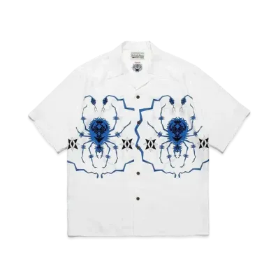 WACKO MARIA Wolf's Head / Hawaiian Shirt #1 "White/Blue"