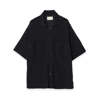 YOKE Cotton Sheer Knit Open Collar Shirt "Black"