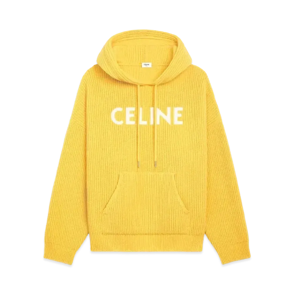 CELINE Sweater With Hood In Ribbed Wool "Mimosa"