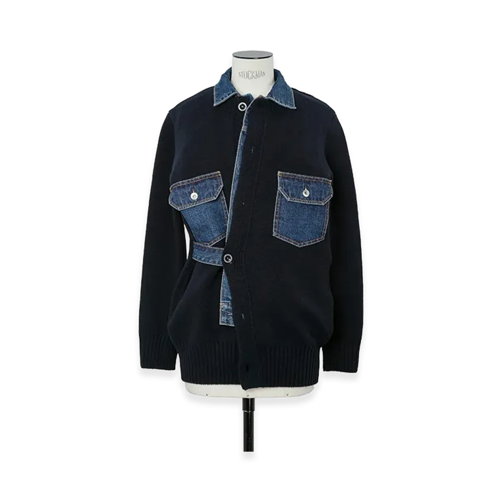 sacai Women's Denim x Wool Knit Cardigan "Navy/Blue"