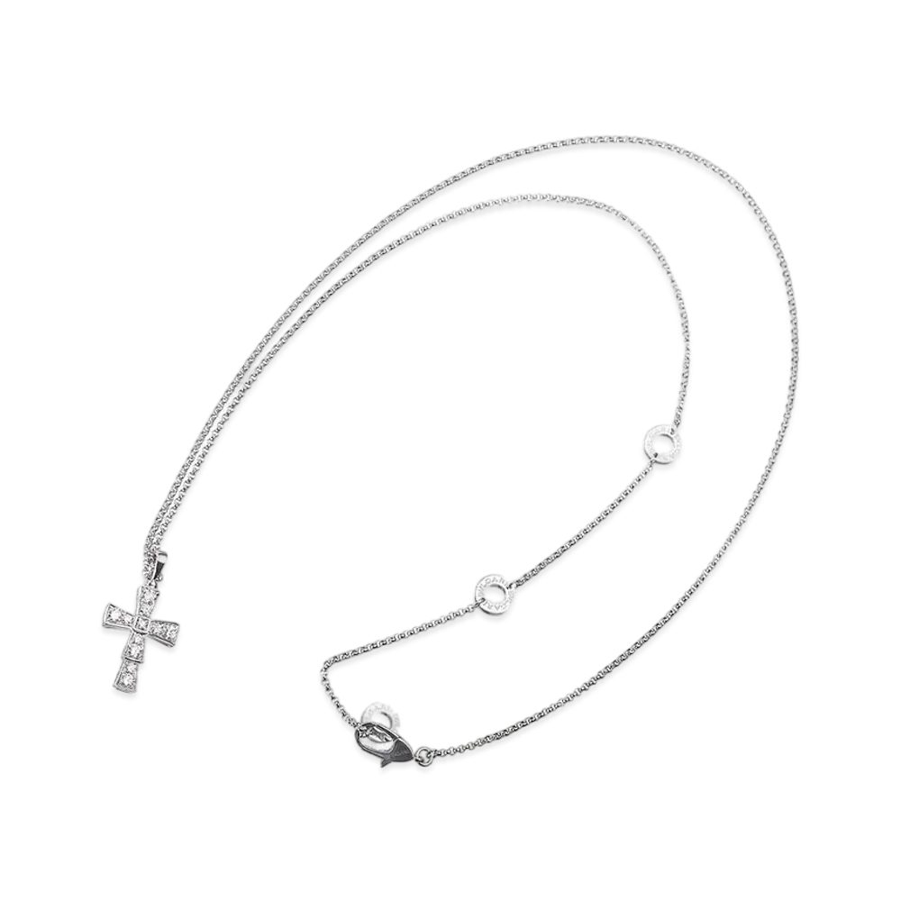 BVLGARI Croce Pendants Necklace Diamond "White Gold"