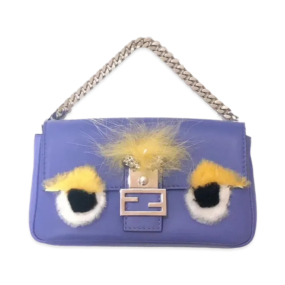 FENDI Micro Baguette Monster Leather Shoulder Bag "Blue"