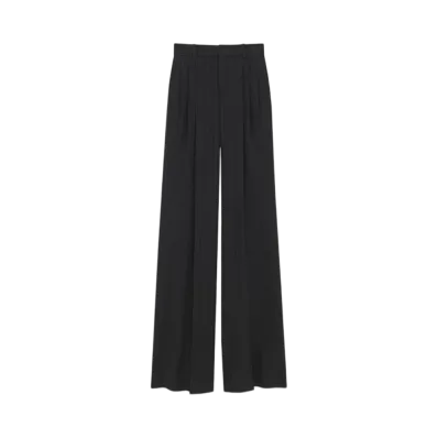 Saint Laurent Women's Wide-Leg Pants in Striped Wool "Noir Gris"
