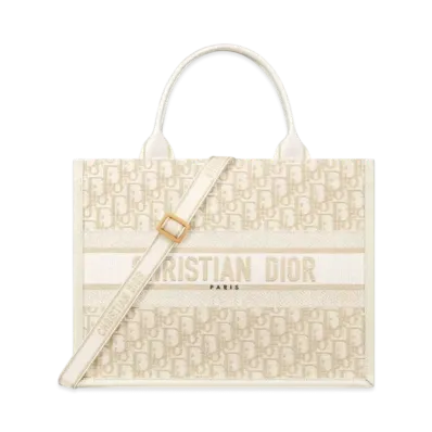 Dior Medium Dior Book Tote Dior Oblique Embroidery with Metallic Thread and Calfskin (36.5 x 28 x 16.5 cm) "Gold/Latte"