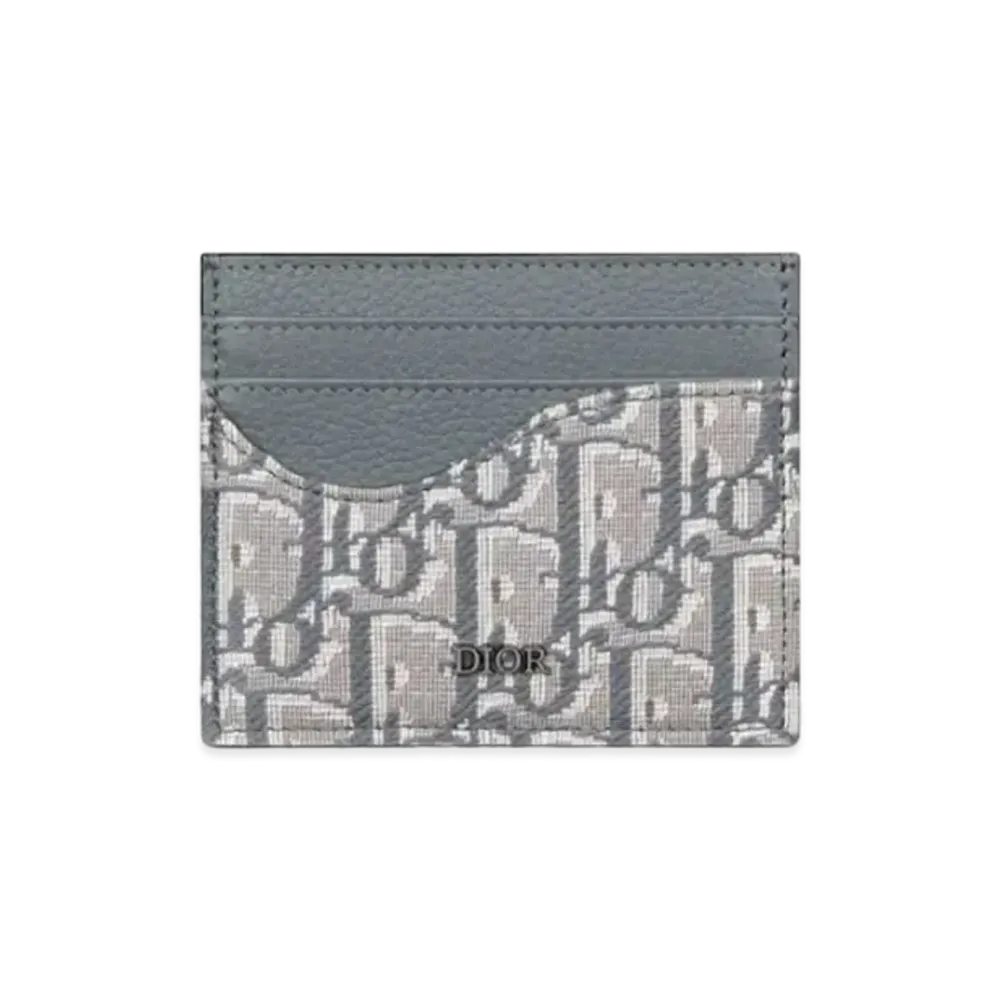 Dior Saddle Card Holder Grained Calfskin Marquetry with Dior Oblique Jacquard "Deep Gray"