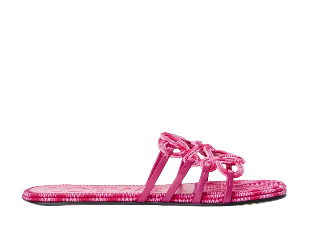 LOEWE Women's Petal Anagram Slide in Embroidered Canvas "Orchid"