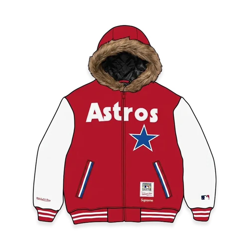 Supreme x Mitchell & Ness Teams Hooded Satin Varsity Jacket "Red"