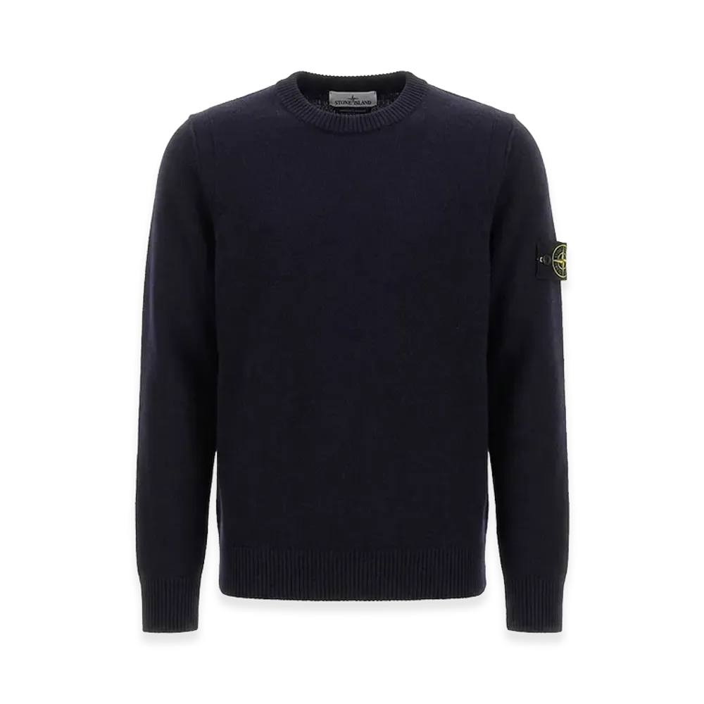 Stone Island Crew Neck Wool Sweater With Reverse Stitch Details "Blue"