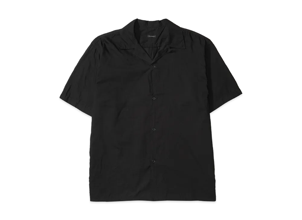 COMOLI KHADI Cotton Short Sleeve Open Collar Shirt "Black"
