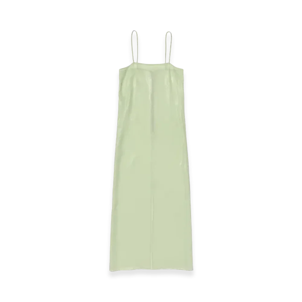 AURALEE Foil Printed Silk Lawn Slip Dress "Pale Green"