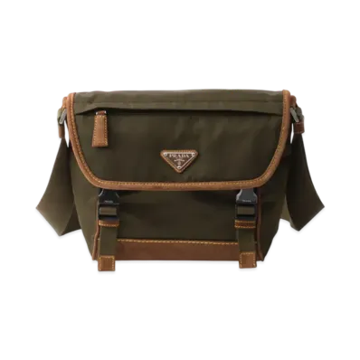 PRADA Medium Re-Nylon and Suede Shoulder Bag "Khaki Green/Dark Brown"