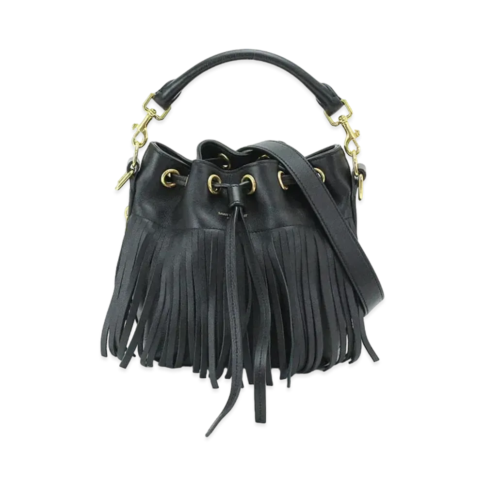 Saint Laurent Emanuelle Leather Fringe Bucket 2WAY Bag "Black"