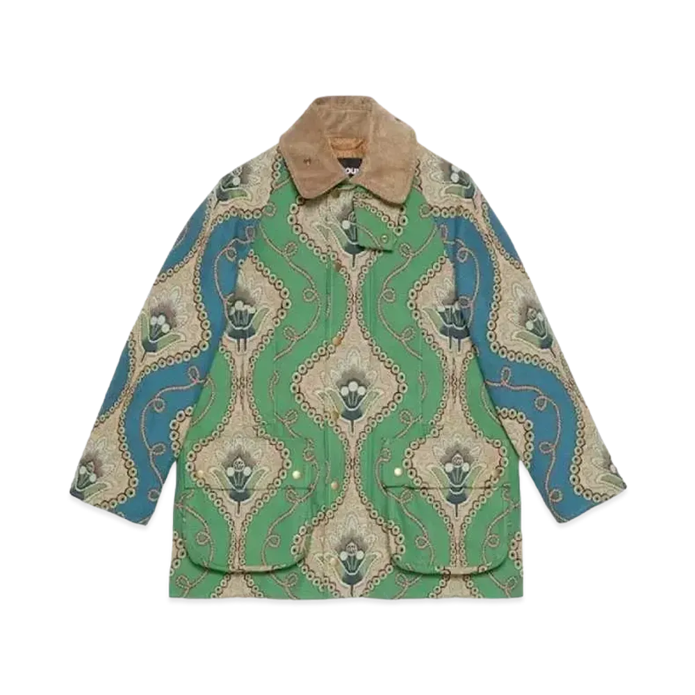 GUCCI Floral Jacquard Barbour Beaufort Jacket "Green"