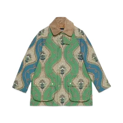 GUCCI Floral Jacquard Barbour Beaufort Jacket "Green"