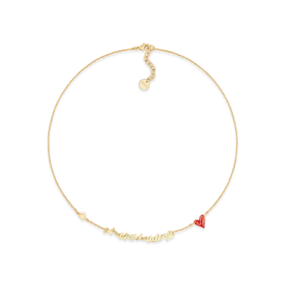 Dior Dioramour Je Vous Adore Necklace Finish Metal with Resin Pearl and Lacquer "Gold/White/Red"