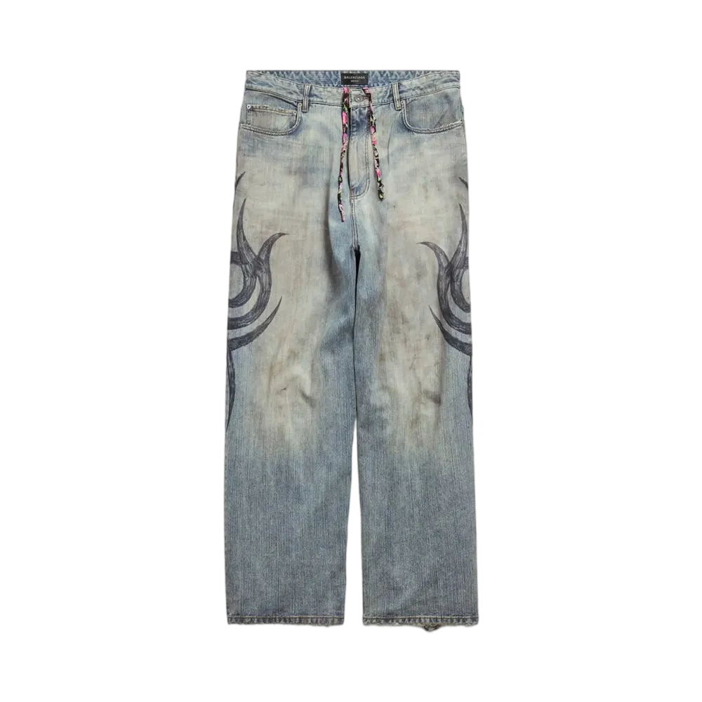 BALENCIAGA Men's Y2K Stretched Knee Baggy Pants "Light Blue"