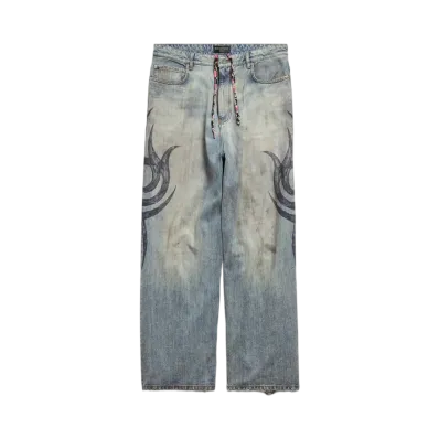BALENCIAGA Men's Y2K Stretched Knee Baggy Pants "Light Blue"