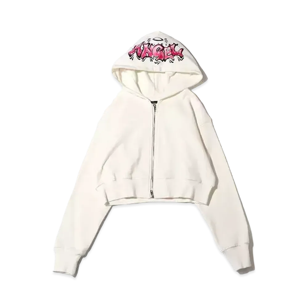 atmos pink x Riehata Angel Short Zip Hoodie "White"
