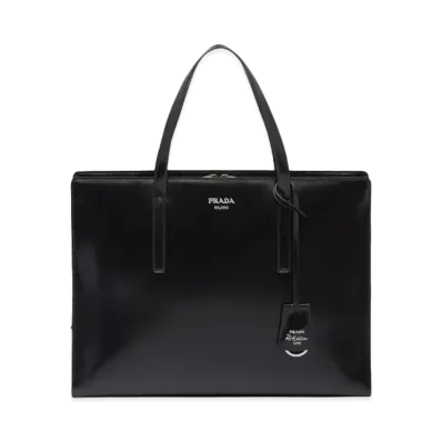 PRADA Re Edition 1995 Brushed Leather Large Handbag Black