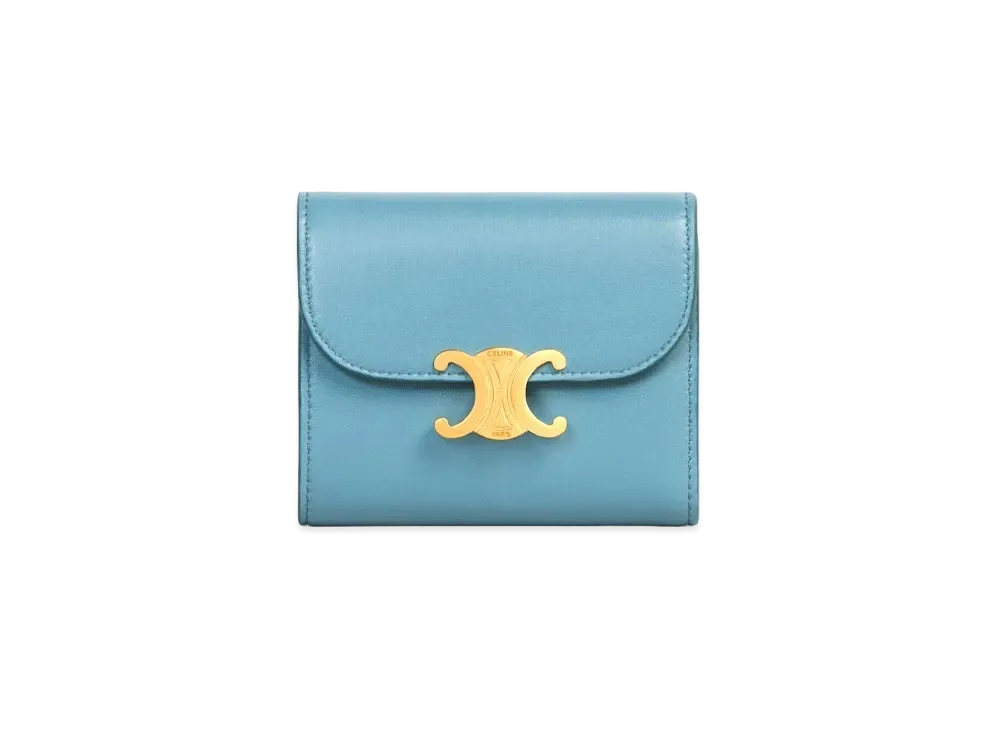CELINE Small Triomphe Wallet In Shiny Calfskin "Denim"