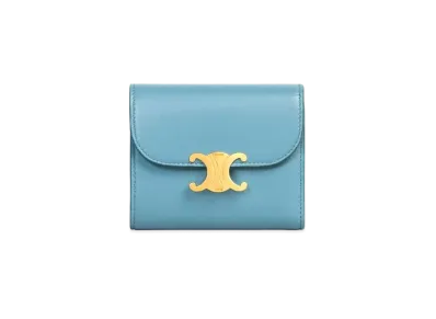 CELINE Small Triomphe Wallet In Shiny Calfskin "Denim"