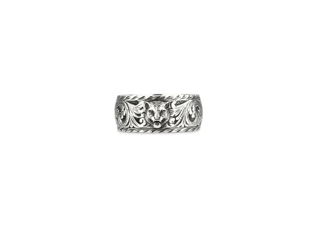 【Gucci】 Thin Silver Ring With Feline Head Silver Gucci Gatto Thin Silver 10mm Ring With Feline Head - Ring