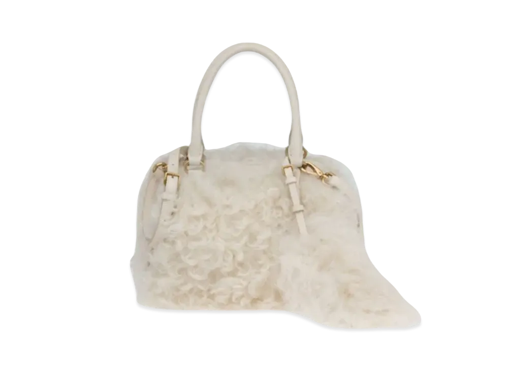 MIU MIU Shearing x Nappa Leather Handbag "Beige"