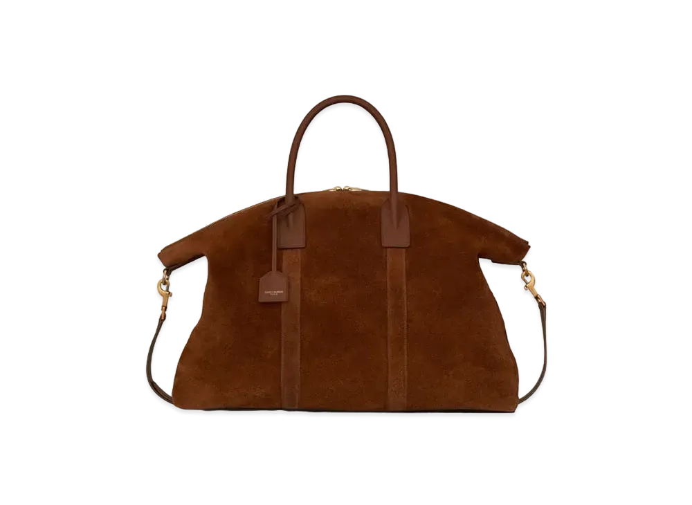 SAINT LAURENT Giant Bowling Bag In Suede "Tan Brown"