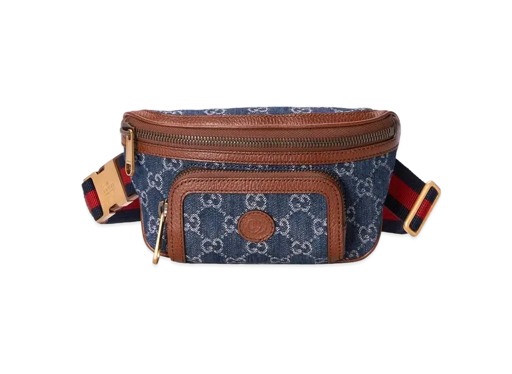 GUCCI Belt Bag With Interlocking G GG Denim Jacquard "Blue/Ivory"